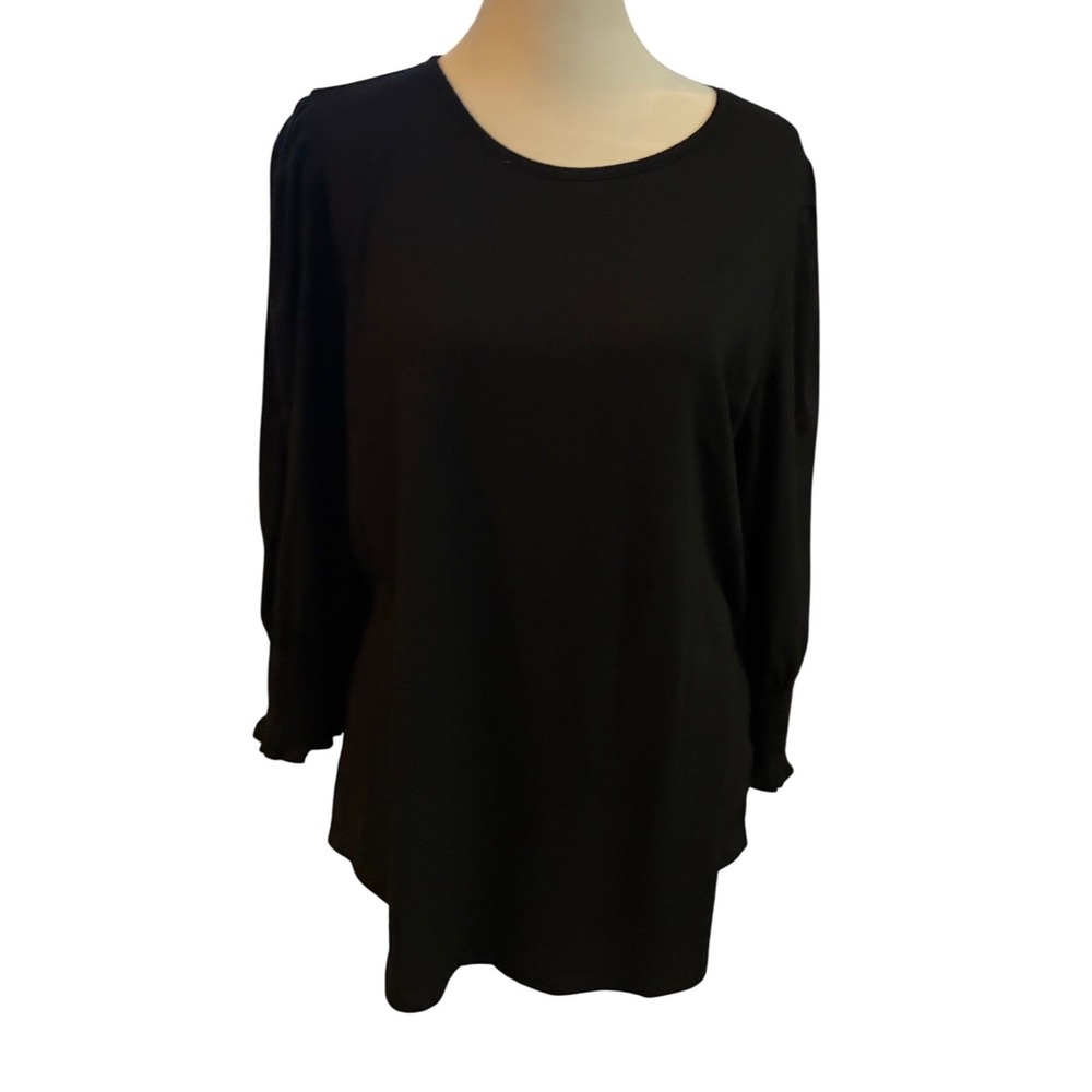XIEERDUO Womens Black Long Sleeve Top Smocked Ruffle Cuffs Crew Neck Large